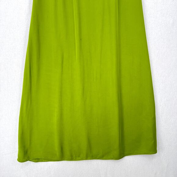 ZARA Midi Slip Dress Women Small Green Sleeveless A-line Strappy High Neck Satin - Picture 7 of 16